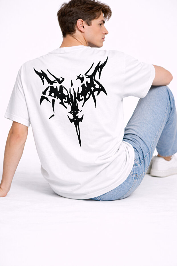 Oversize Men's T-Shirt with Back Print Streetwear Black Graphic Back Print Unisex T-Shirt White