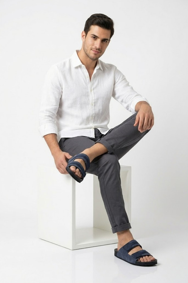 Men's Double-Strapped Daily Slippers with Velcro, Comfortable Sole, Lightweight Sole, Summer Modern Comfortable Slippers