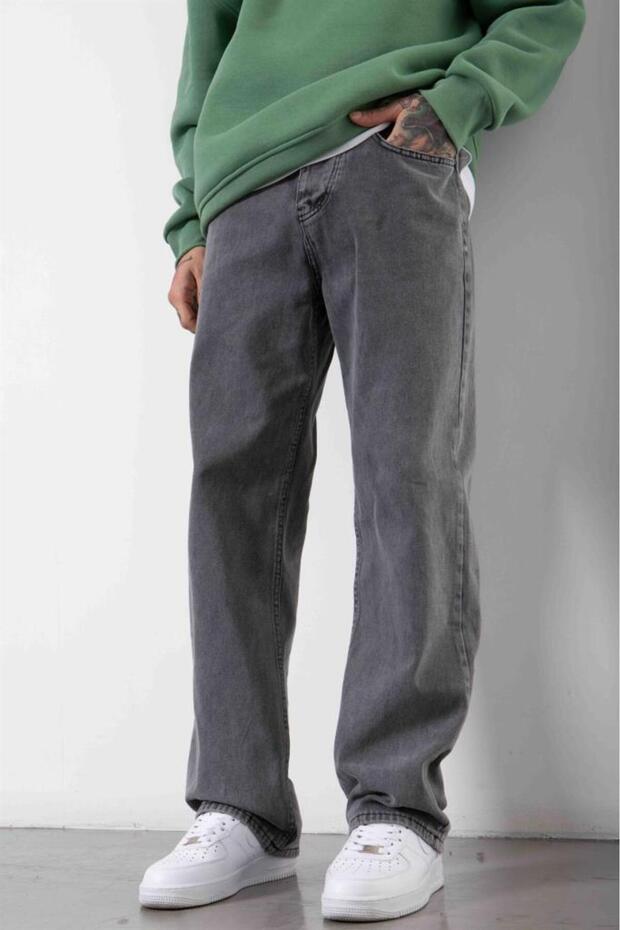 Men's Relaxed Baggy Jean Trousers Acid Anthracite
