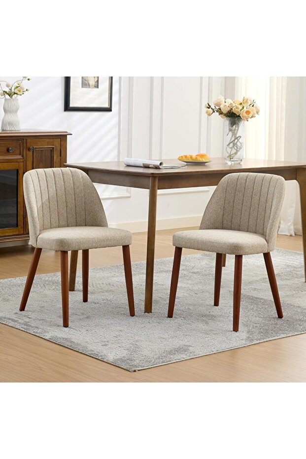 Wooden Dining Chairs Set of 2, Upholstered Fabric Kitchen Chairs with Padded Seat & Solid Woo