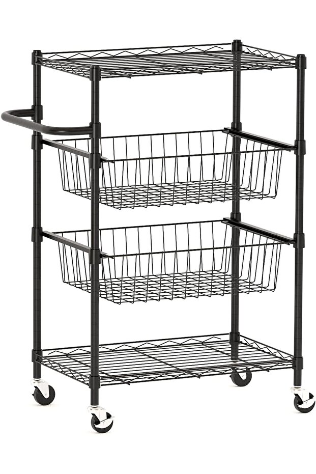 4-Tier Rolling Utility Cart, 110 Lbs Capacity Metal Storage Cart with Lockable Wheels & Handle