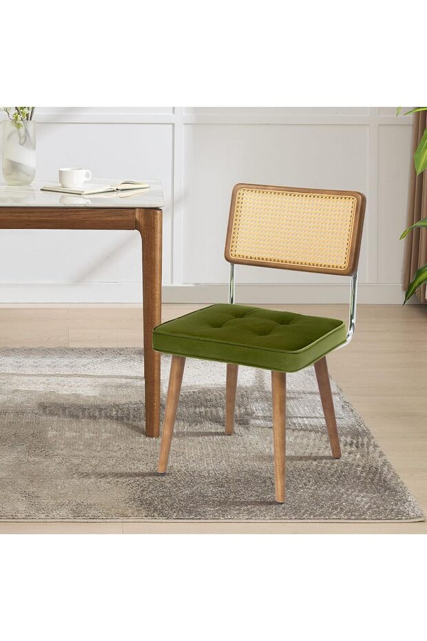 Natural Rattan Dining Chairs, Mid-Century Modern Cane Kitchen Chairs with High Backrest, Wate