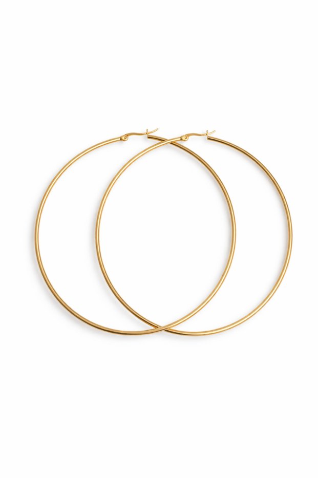 Steel Gold Color 80 mm Women's Hoop Earrings