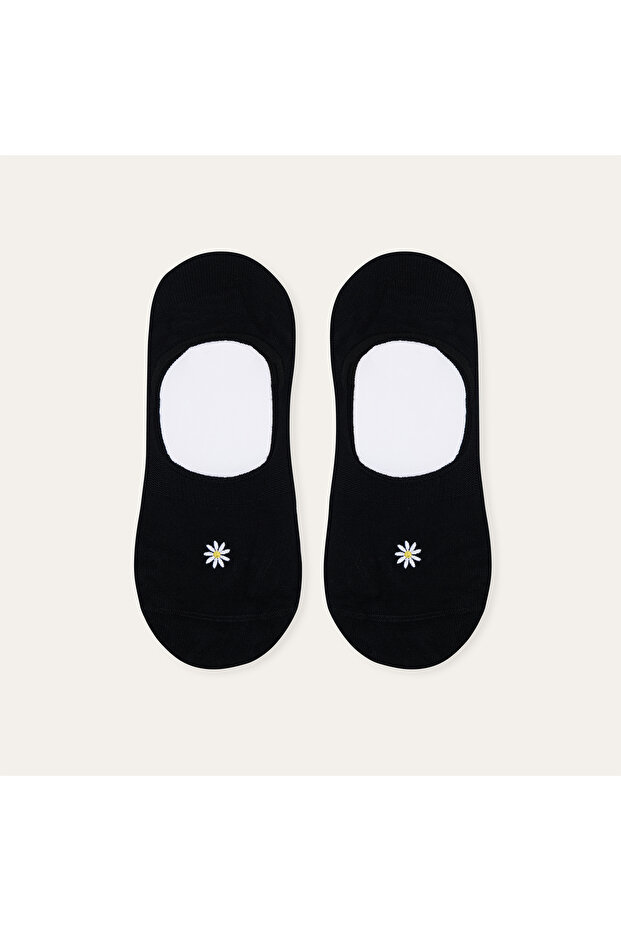 Women's Black Embroidered Ballerina Socks