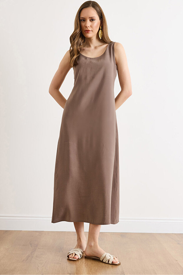 Women's Mink Modal Side Zipper Maxi Flowy Dress Elb-19002621