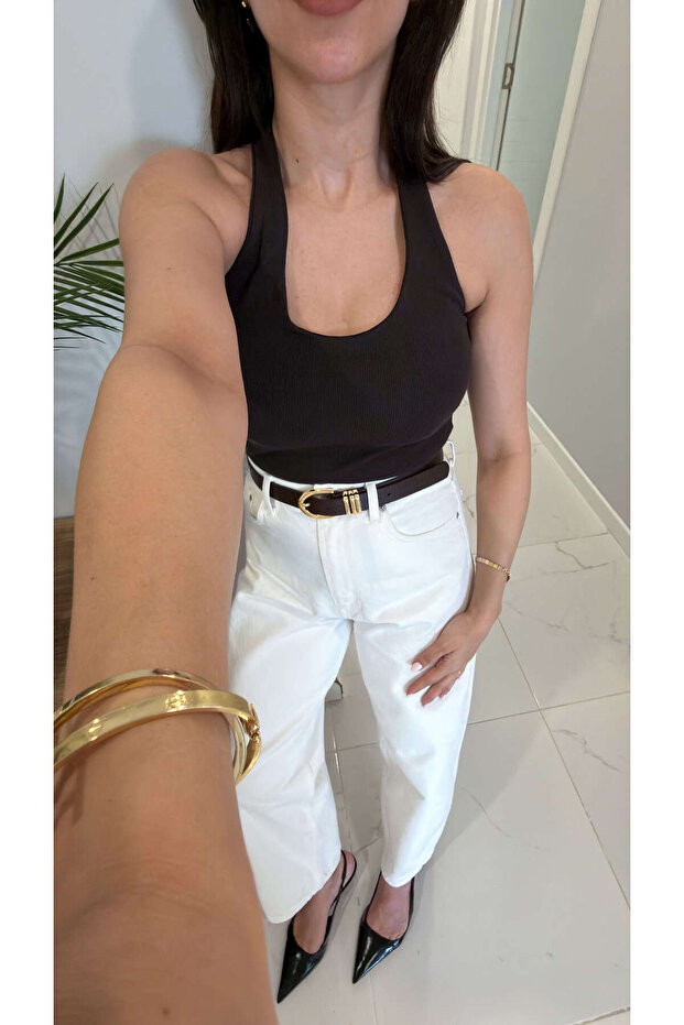 Dlvn Kennis Dark Brown Halter Neck Tank Top