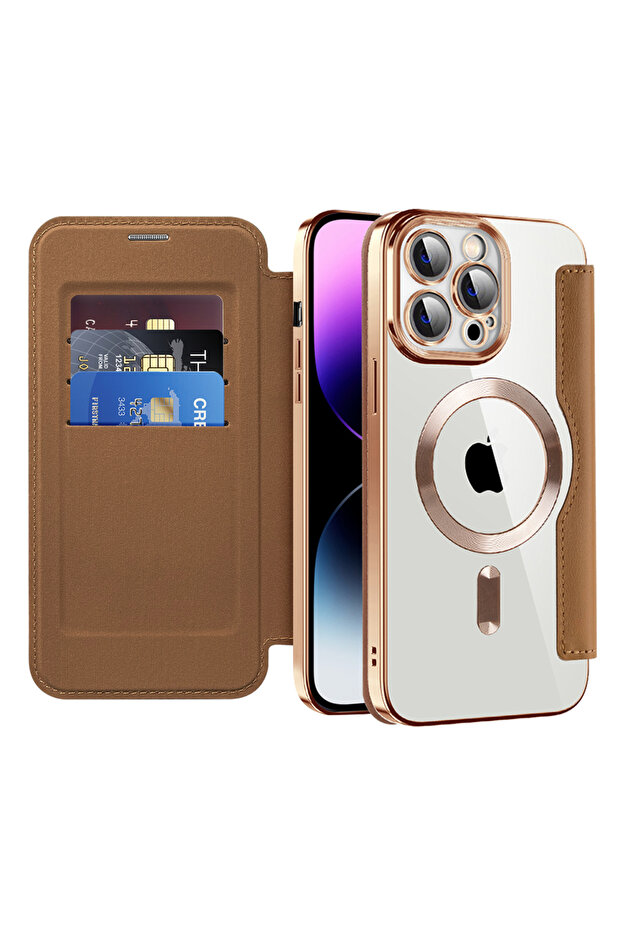 Case for iPhone 14 Pro Max, Techsuit, PU, Brown - 1