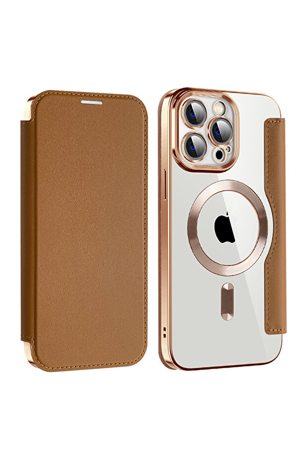 Case for iPhone 14 Pro Max, Techsuit, PU, Brown - 2