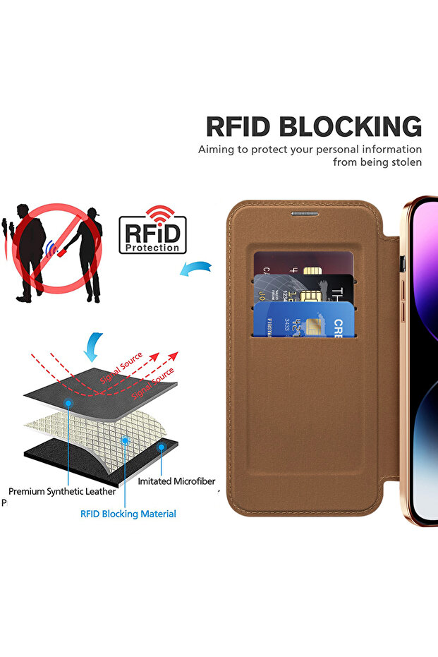 Case for iPhone 14 Pro Max, Techsuit, PU, Brown - 4