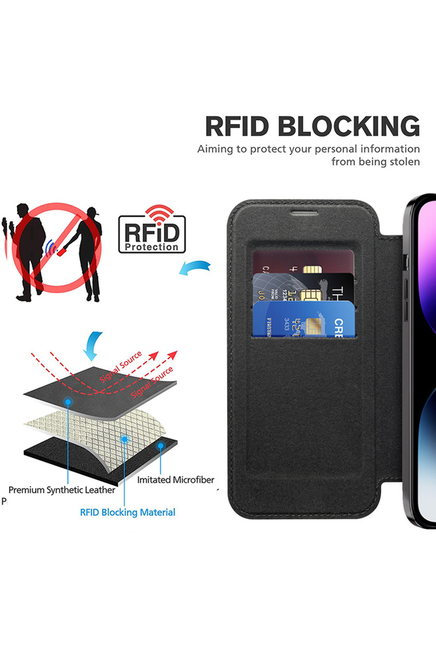 Case for iPhone 14 Pro Max, Techsuit, PU, Black - 4
