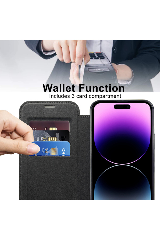 Case for iPhone 14 Pro Max, Techsuit, PU, Black - 5