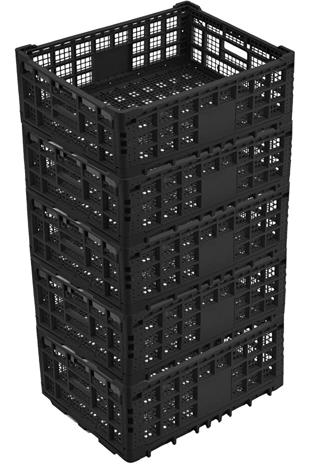 52L Heavy Duty Collapsible Plastic Storage Crate, 5pcs