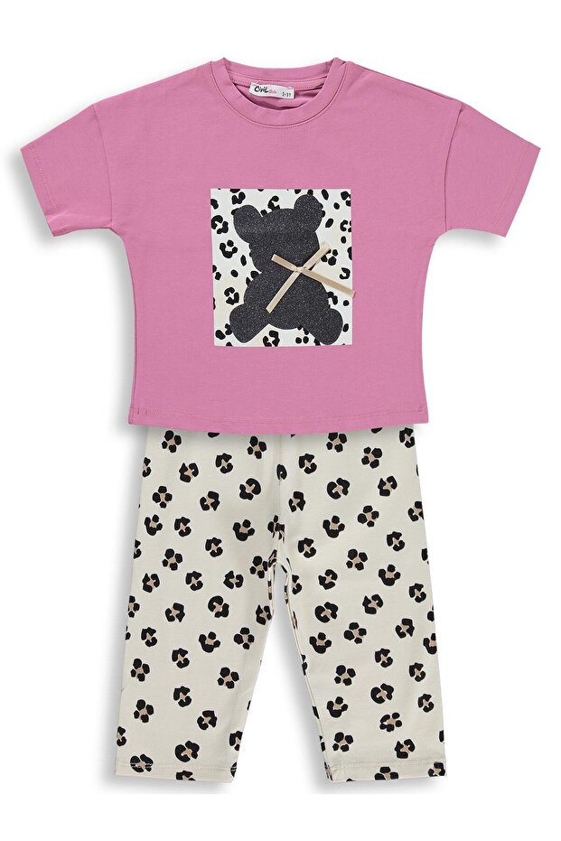 Leopard Teddy Bear Patterned Set for 2-5 Years - Pink - 1