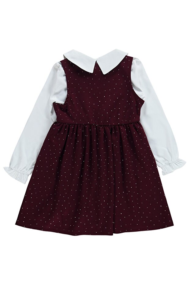 Stone Printed Dress for 6-9 Years - Burgundy
