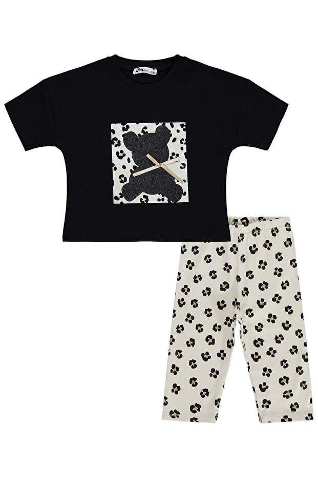 Leopard Teddy Bear Patterned Set for 2-5 Years - Black - 3