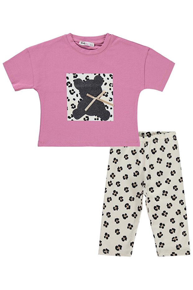 Leopard Teddy Bear Patterned Set for 2-5 Years - Pink - 3
