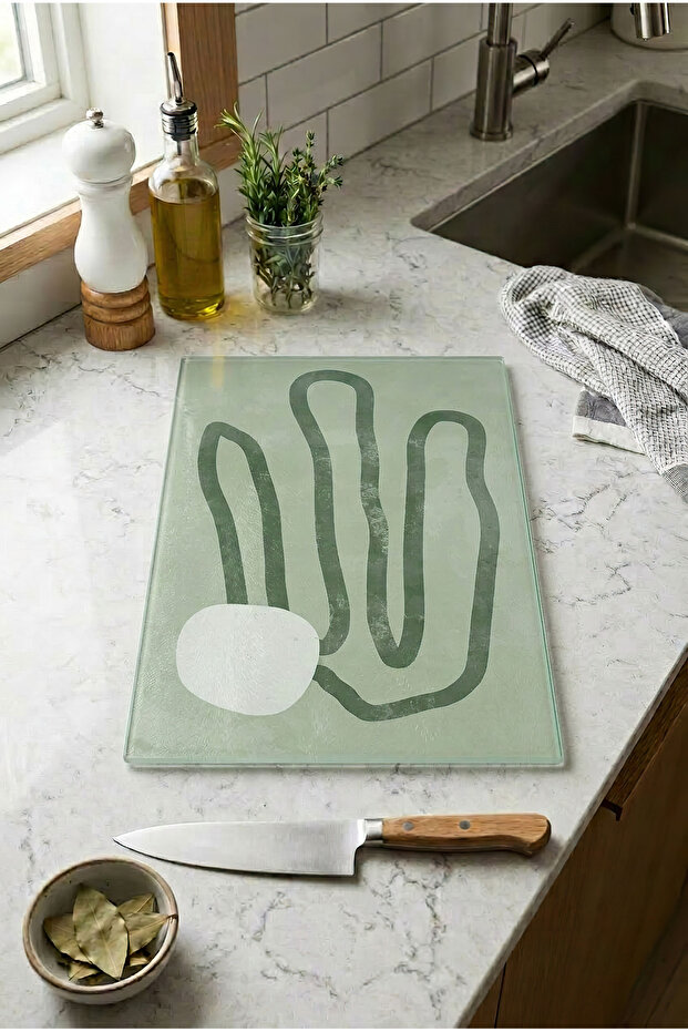 Glass Cutting Board with Non-Slip Base Abstract Design