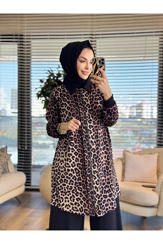 حقيبة بسحاب بنمط جلد الفهد - 1
