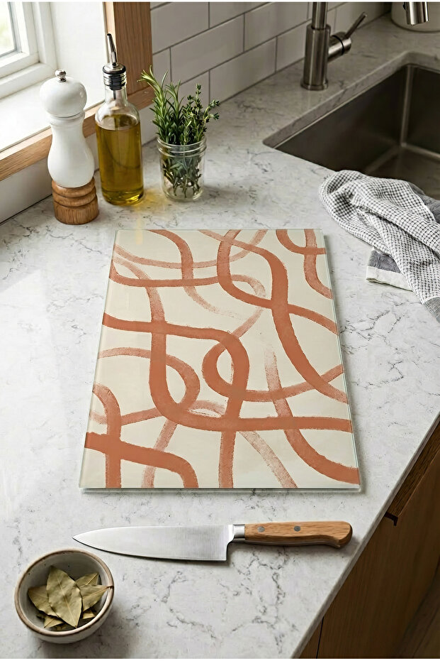 Glass Cutting Board with Non-Slip Base and Terra Pattern