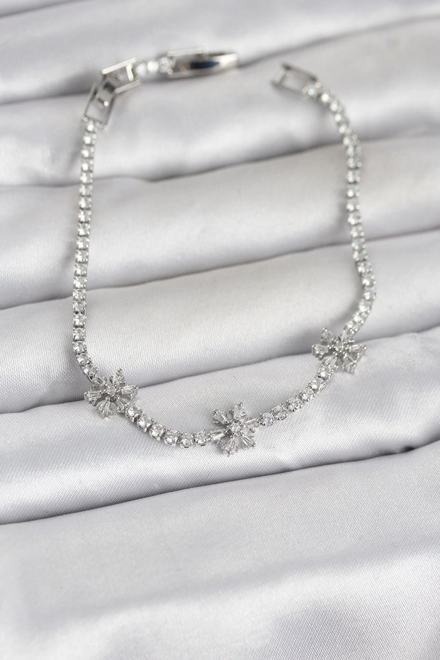 Brass Silver Rk Flower Model Zircon Stone Waterway Women's Bracelet