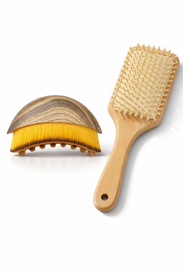 Lymphatic Drainage Brush and Bamboo Wood Hairbrush Set Natural Massage Comb