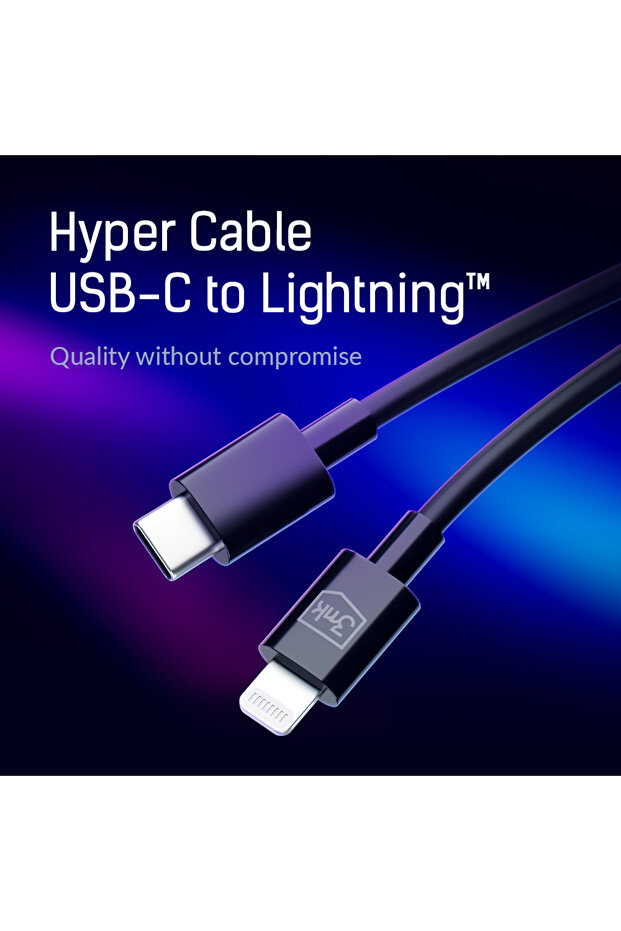 - Data Cable Hyper - USB-C To Lightning, 20W, 5A, 1.2m - Black - 6