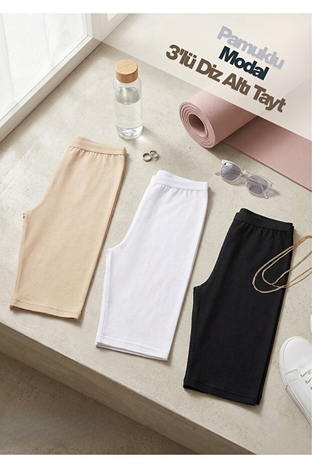 Women's Modal & Cotton Above-Knee Leggings 3-Pack - Soft Textured & High Waist