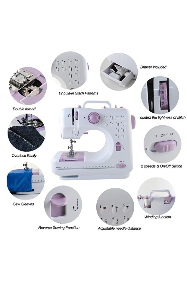 Sewing Machine, Multi-Function Electric Handheld Embroidery Overlock Quick Household Sewing Tool - 3