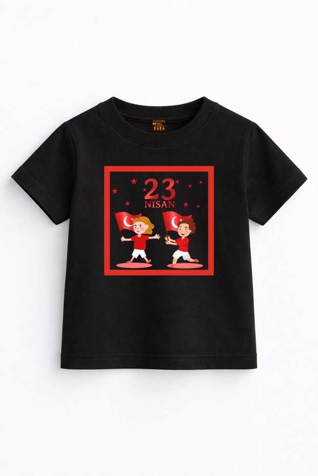 23 April Cute Kids and Flag Printed Children's T-Shirt – National Sovereignty Themed