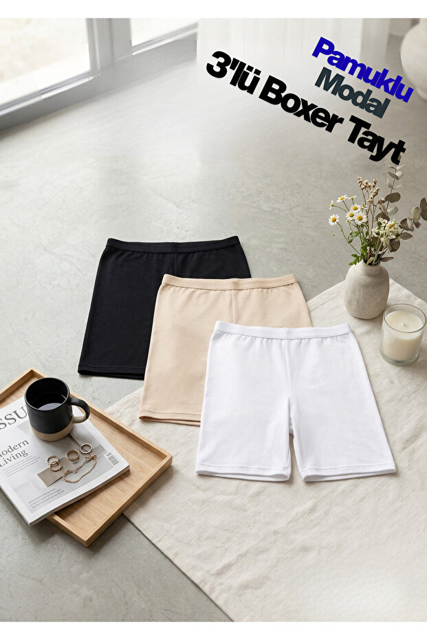 Women's 3-Piece Modal & Cotton Boxer Leggings Set - Soft Textured & Breathable Comfortable Fit