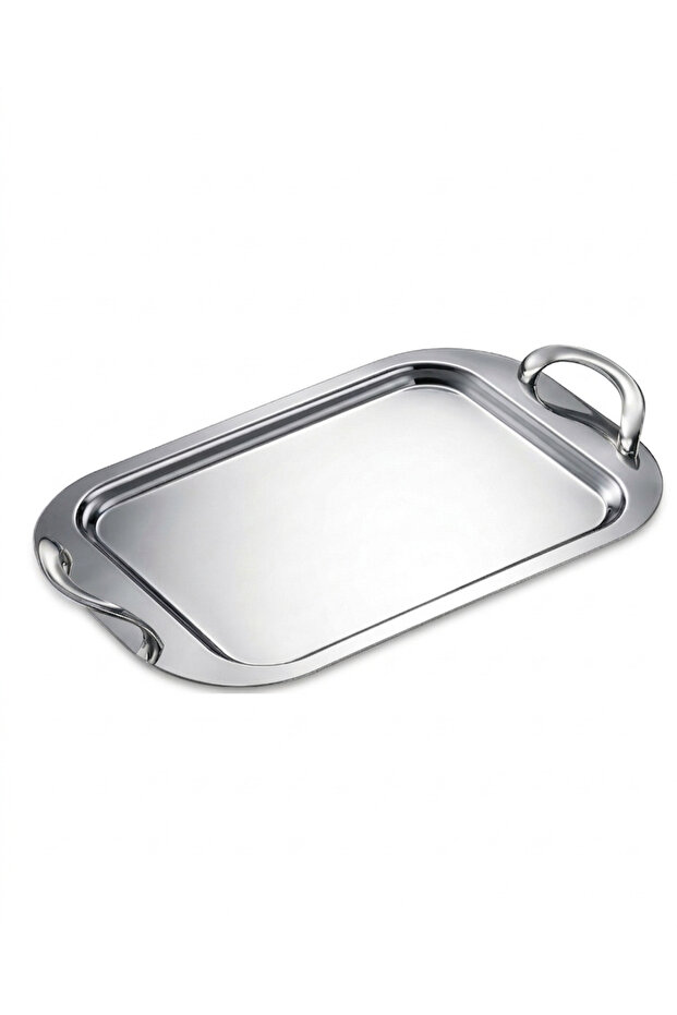Duru Sade Platinum Handle Tea and Presentation Tray Premium 304 Stainless Steel 18/10 Perfect Shine
