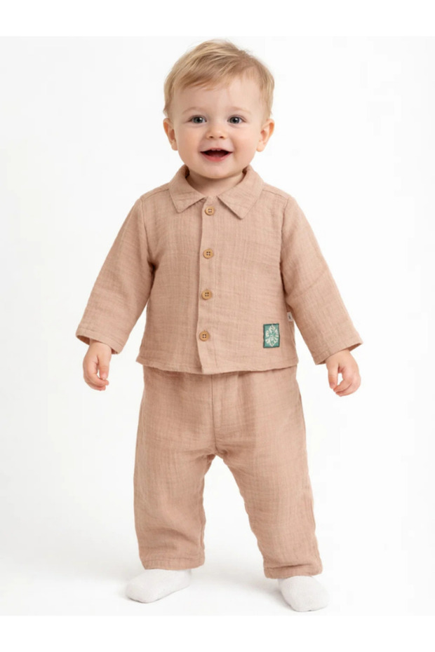 2-Piece Baby Set with Muslin Fabric Shirt