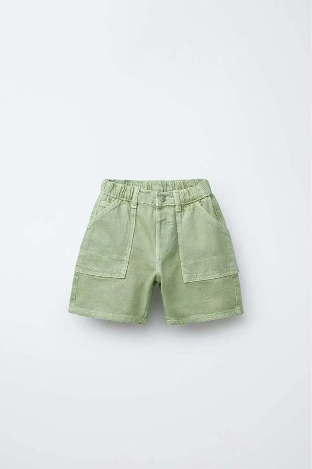 Unisex Kids' Cotton Light Green Shorts with Pockets - Comfortable Fit