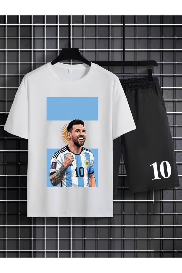 Lionel "The Goat" Messi Printed 100% Cotton Crewneck Children's T-Shirt-Shorts Two-Piece Set