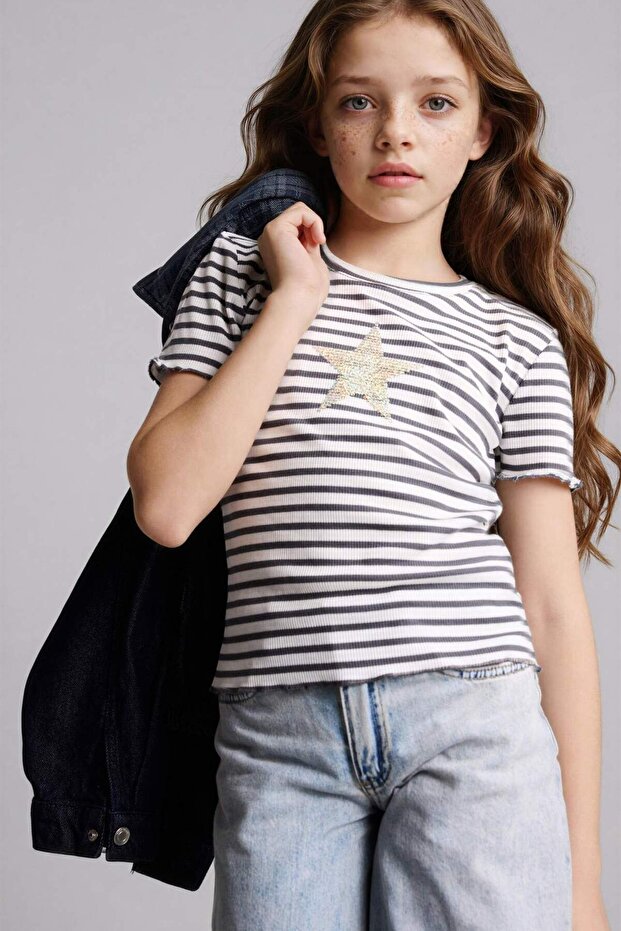 Star Patterned Ribbed Camisole T-Shirt Girls H6956A826Sm