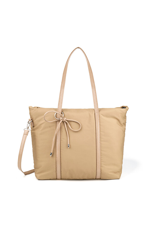 Mink Shk319 Shopper Bag with Bow Charm, Zipper Closure, and Lining