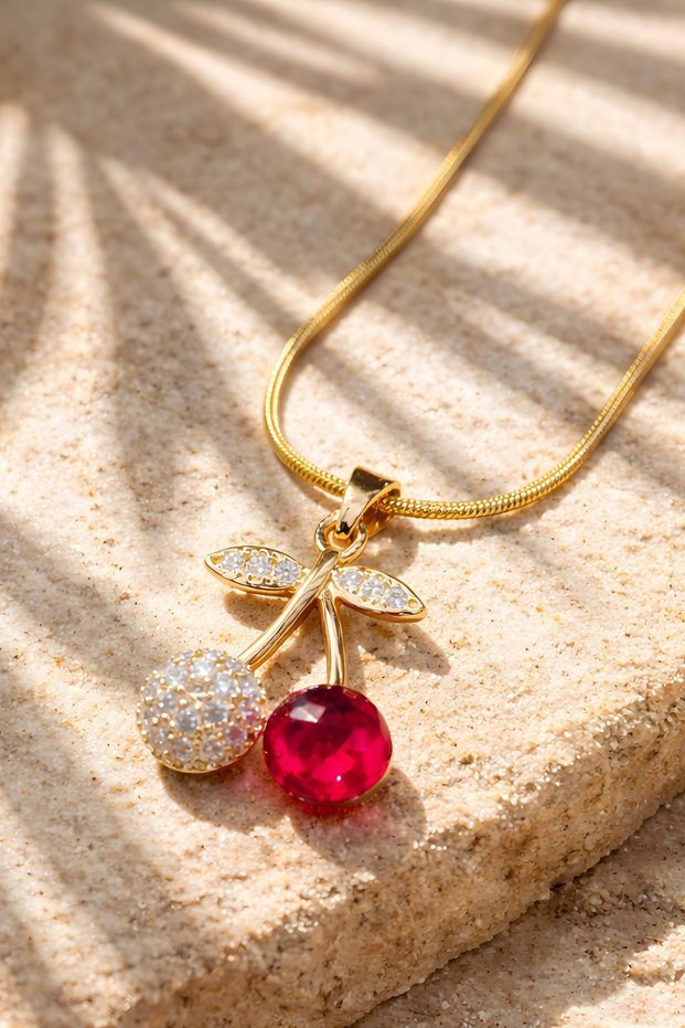 Cherry Steel Gold Women's Necklace Quality Steel Chain (Gift, Special Occasion) Gold Color