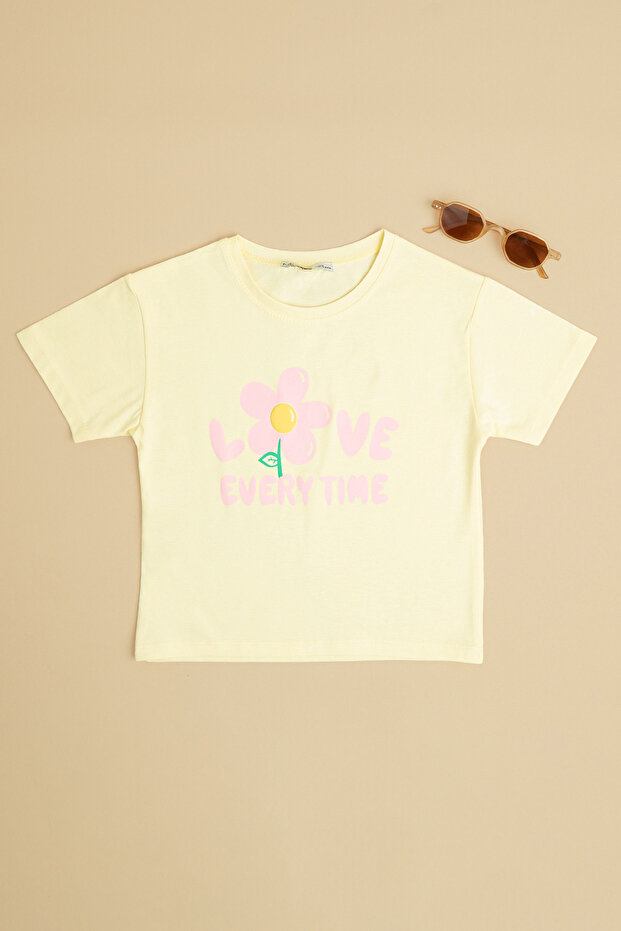 Love Every Time Printed Girls' Crop T-Shirt