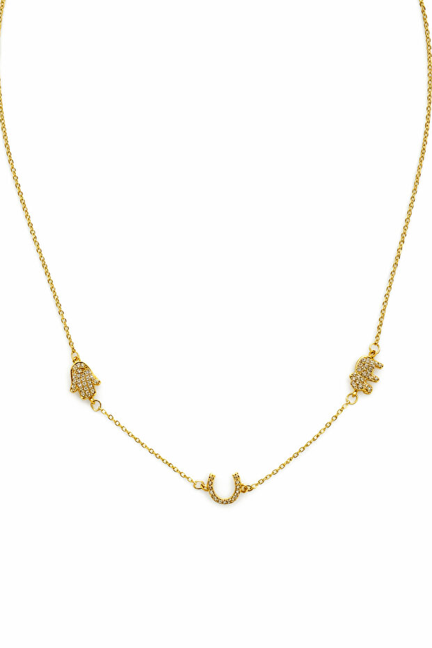 Hand and Elephant Figured Chain Necklace