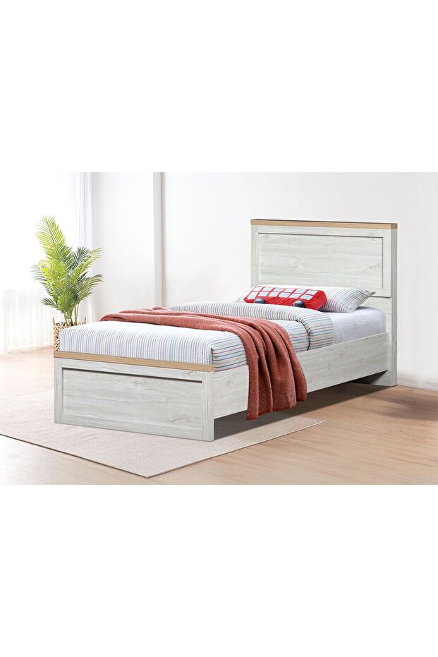 90x200 Single Bed - Oak/White Oak - With 2-Year