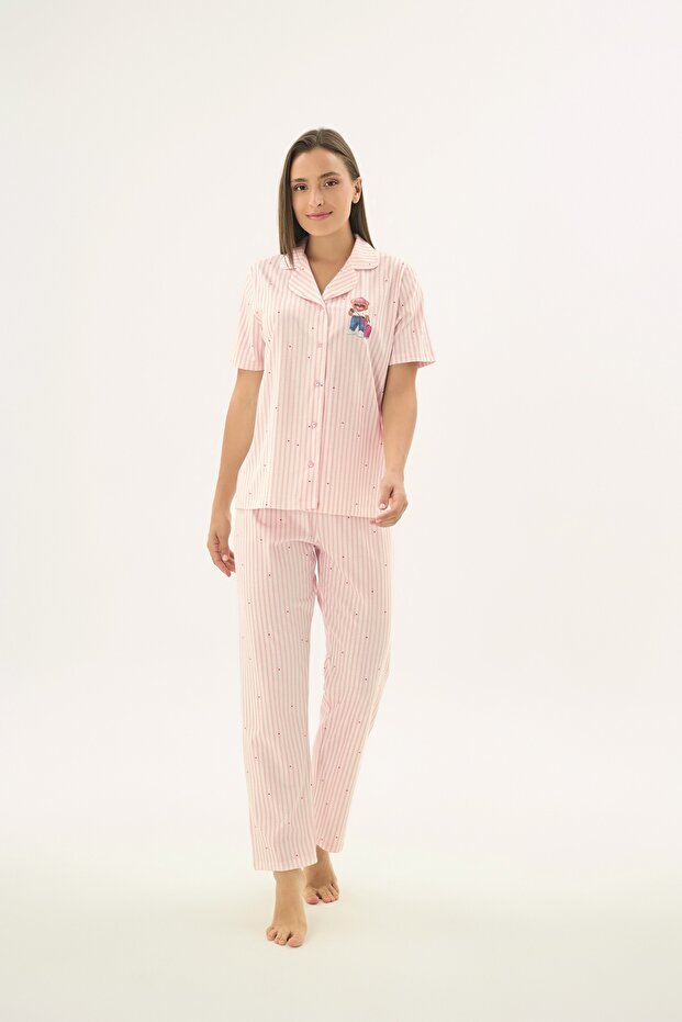 17533 Women's Buttoned Printed Pajama Set - 2