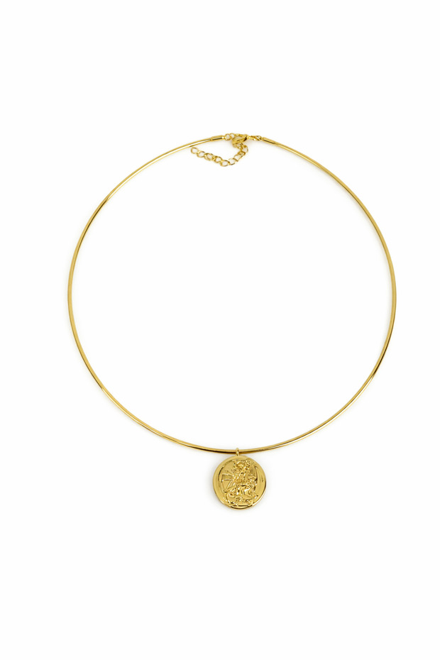 Choker Necklace with Crushed Plate Figure