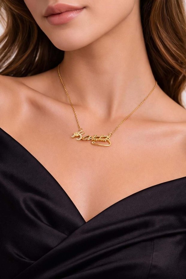 316L Steel Gold Color Ataturk Signed Necklace