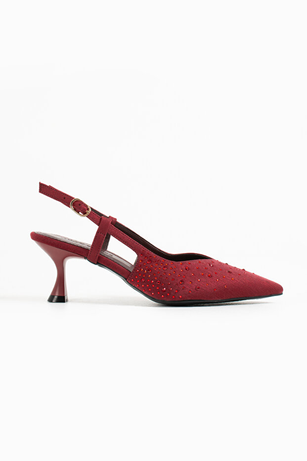 Bordo Taş Detaylı İnce Topuklu Slingback Stiletto – Şık ve Zarif Abiye Kadın Ayakkabı - 5