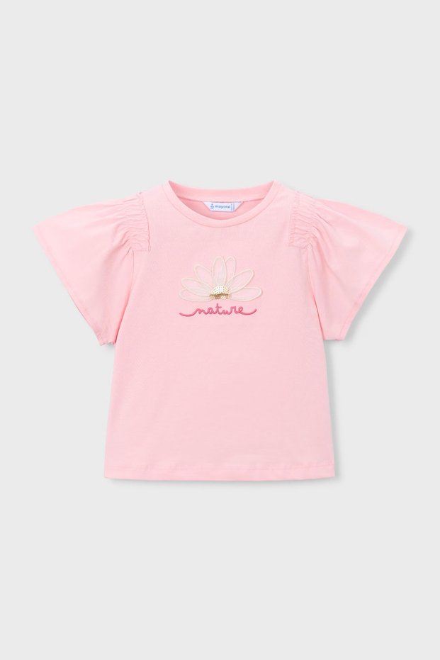 Girl's Floral Appliqué Cotton T-Shirt - Pink
