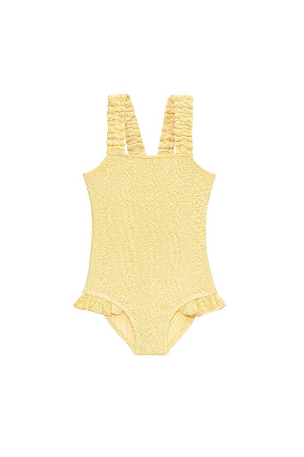Uv Protected Textured Girls' Swimsuit