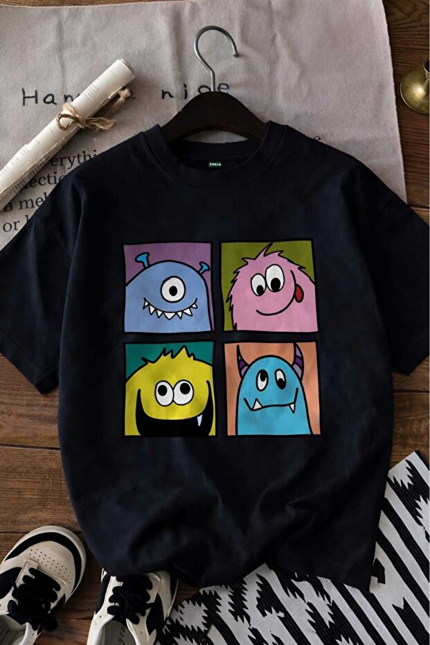 Cute Monster Printed Unisex Children's T-Shirt 6Gh4