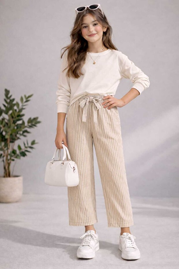 Girl's Striped Waterway Fabric Trousers