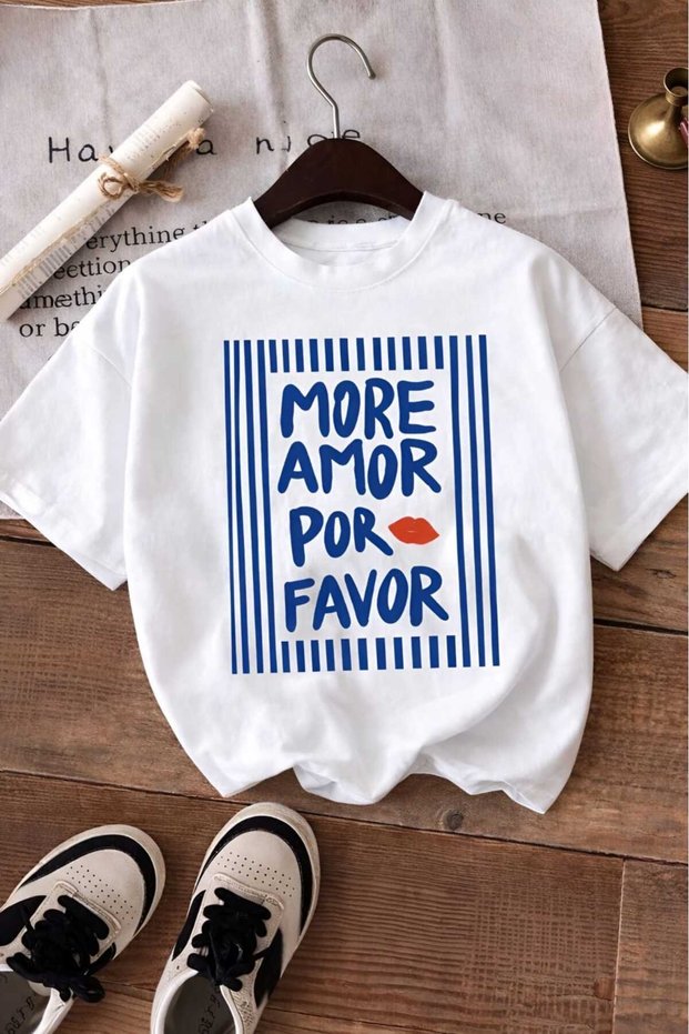 More Amor Por Favor Printed Unisex Children's T-Shirt 7Gh1