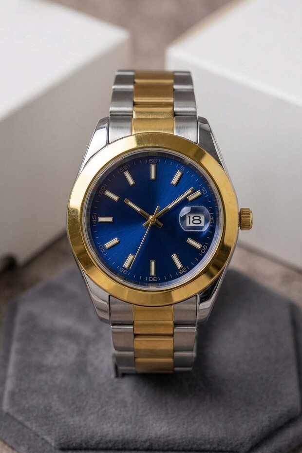 Ories Round Multi-Color Case Navy Blue Dial Premium Men's Wristwatch with Calendar